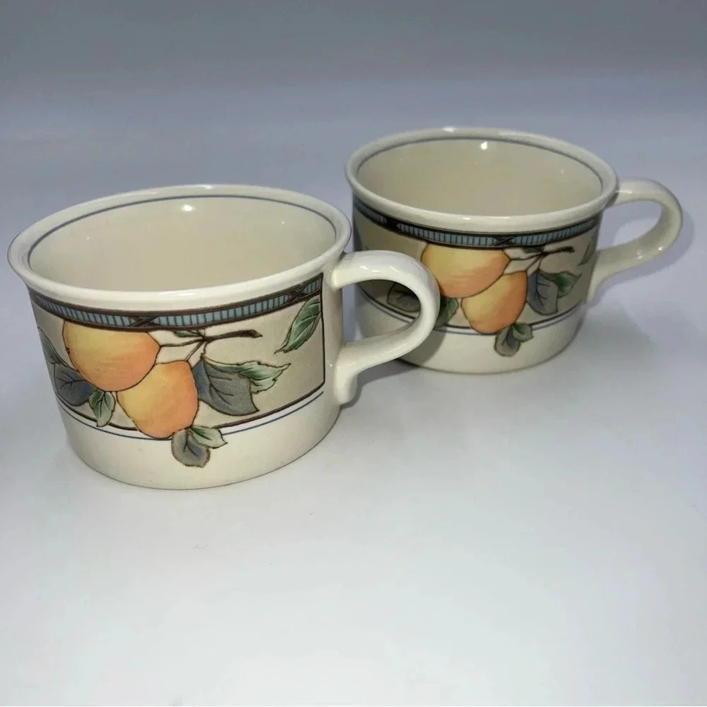 (2) MIKASA Coffee Cups INTAGLIO Stoneware GARDEN HARVEST 3 1/4" x‎  2 3/8"
